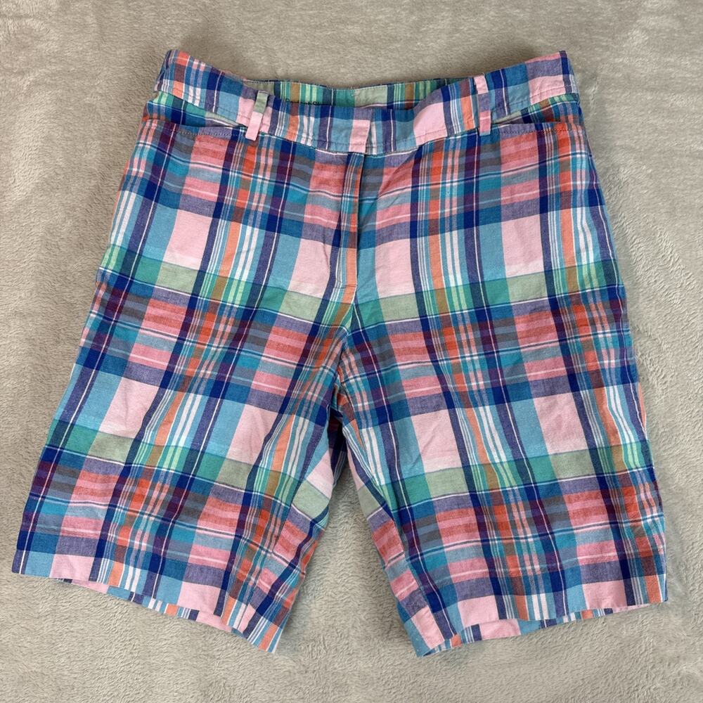 Talbots Linen Blend Bermuda Perfect Shorts Women 6 Preppy Coastal Beach Plaid